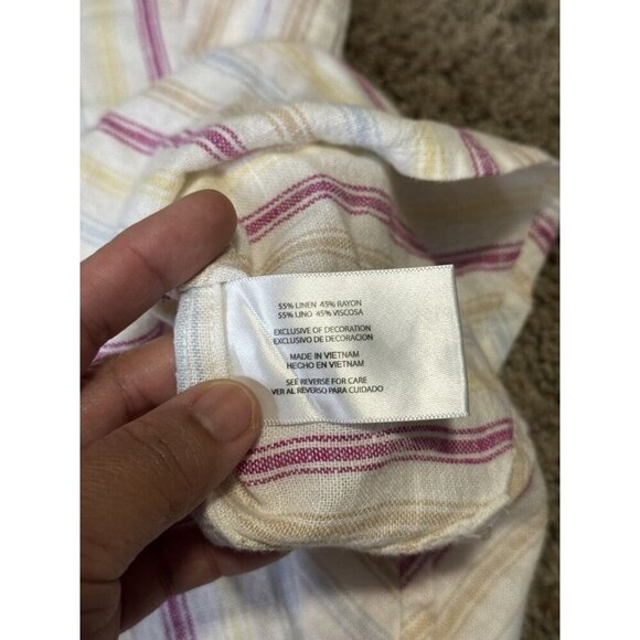 GAP White/Pink Stripe Linen Blend Button Up Shirt Beach Coastal Travel Relax XL - Picture 5 of 9